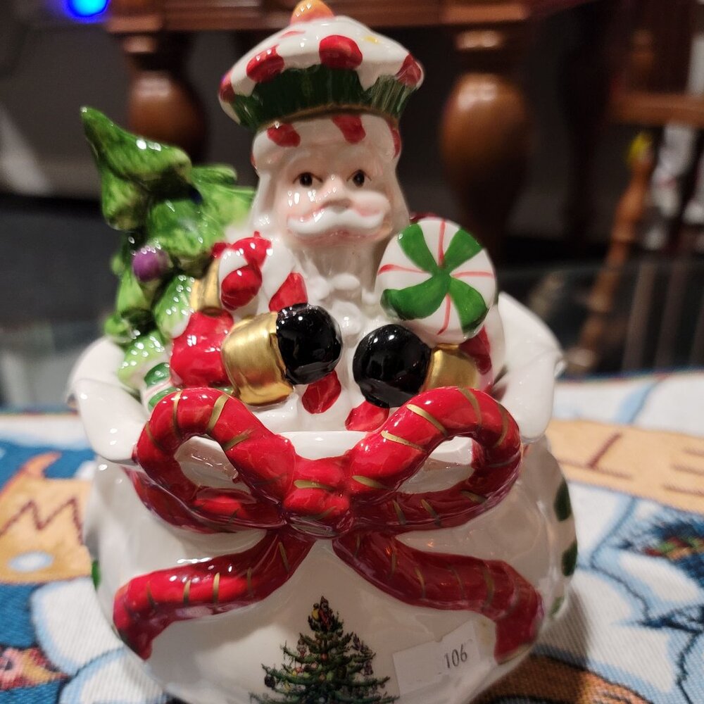 Spode Christmas Tree Candy Jar Peppermint Santa